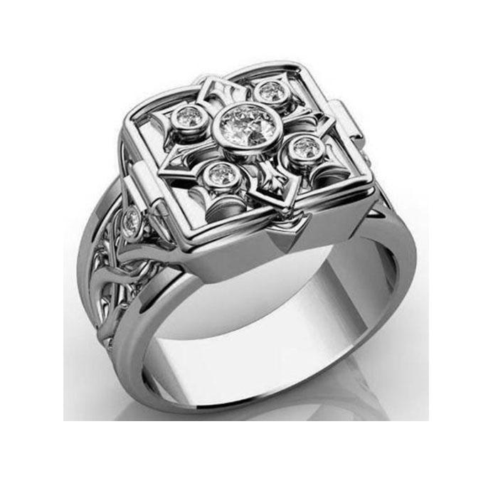 Кольцо с властным резным узором в форме ракушки для мужчин с микробриллиантами