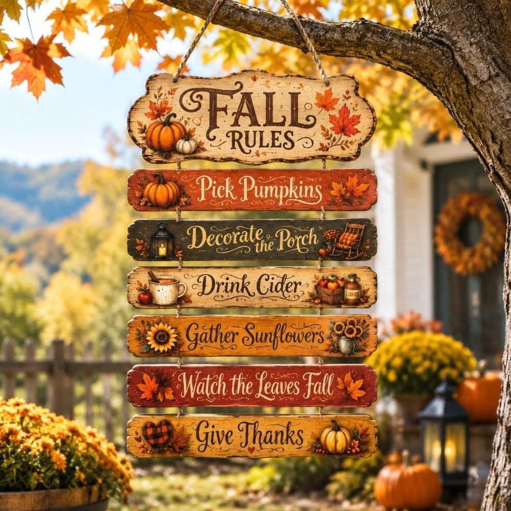 Decorative Fall Rules Wood Plaque 2D Flat Fall Theme Wall Hanging Plaque Christmas