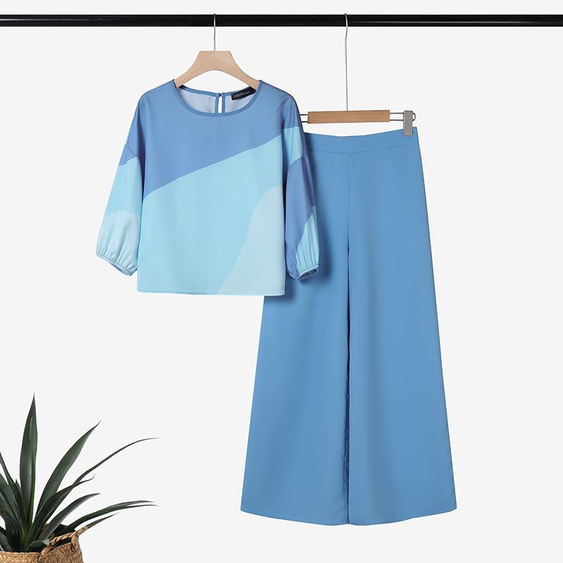 ZANZEA Женские повседневные комплекты из блузки и брюк с принтом из двух предметов