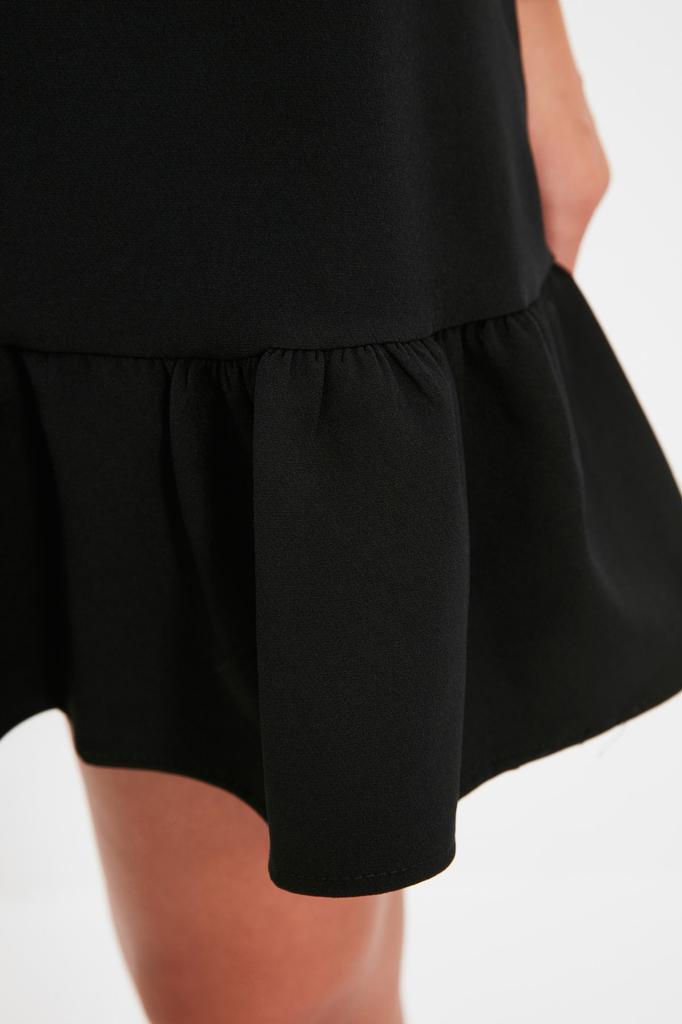 Women's Fashion New Dress Emerald Green A-Line High Collar Skirt Gathered Mini Woven Dress