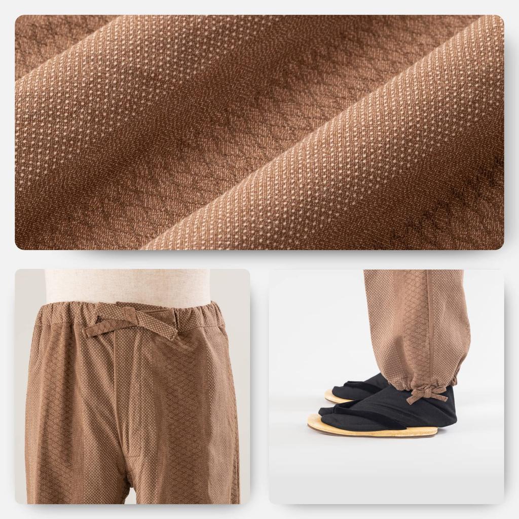 Samue Enshu Dyed Dobby Sashiko L A Stylish Samue Woven with a Stylish Pattern [Ai Indigo] (L, Brown)