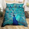 Peacock Duvet Cover Set Elegant Gorgeous Blue Feather Comforter Cover Girls Women Pink Flower Birds Animal Polyester Qulit Cover
