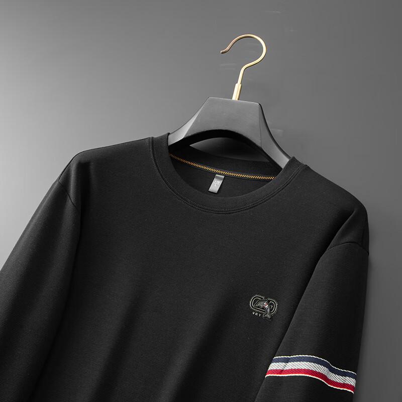 Men's Plus Size Loose Fit Cotton Blend Striped Long-Sleeve Sweatshirt