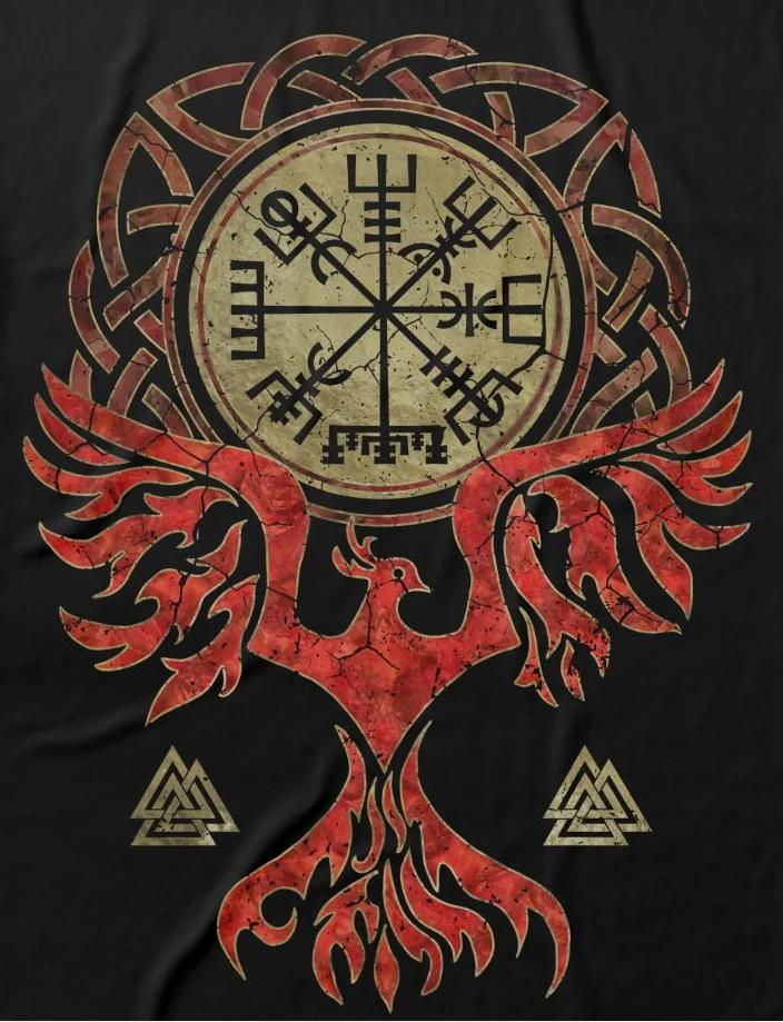 Vegvisir Rune and Phoenix Bird TShirt New 100 Cotton Short Sleeve ONeck Casual Unisexs Tshirt Streetwear