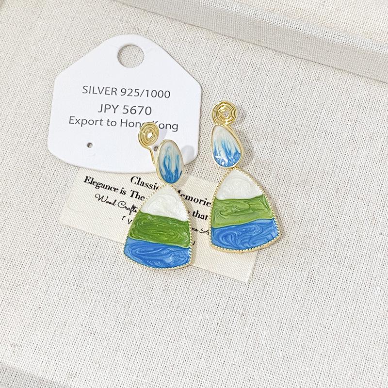 Клипсы для ушей Sunset Glow с градиентом и розовыми каплями масла - Роскошные эмалевые серьги без пирсинга