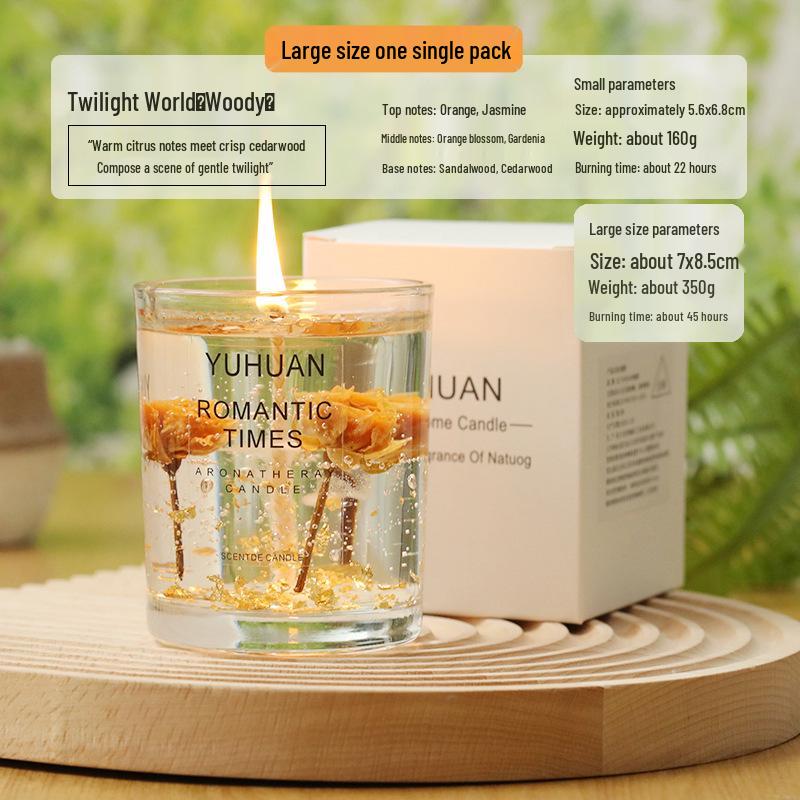 Свеча из соевого воска с ароматом, с настоящим цветком и золотой фольгой - Ароматерапевтическое эфирное масло в стекле с цветочным ароматом.