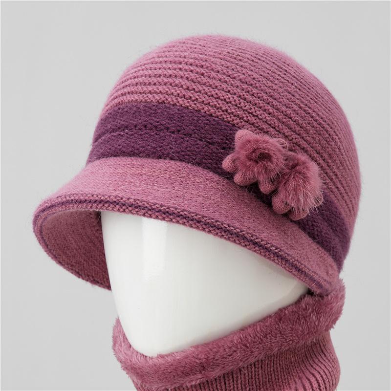 Middle Aged Elderly Mothers' Hats Women's Autumn Winter Velvet Warm Hats Elderly People's Cold Resistant Knitted Hats Elderly Women's Knitted Hats