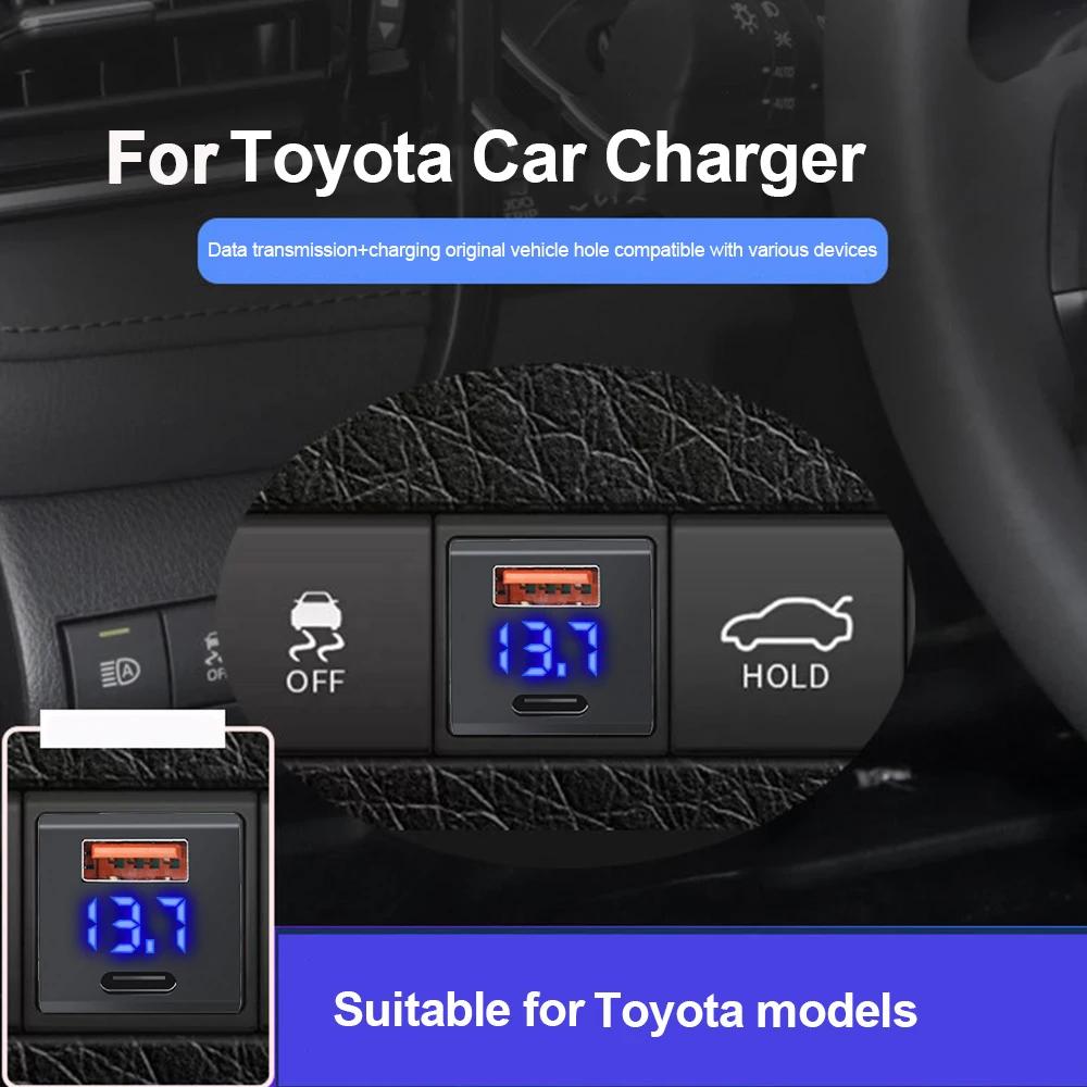 QC3.0 48W USB C PD Port 12V/24V Car Charger Voltmeter Power Socket Adapter For Toyota Mobile Phones Accessories Fast Charging