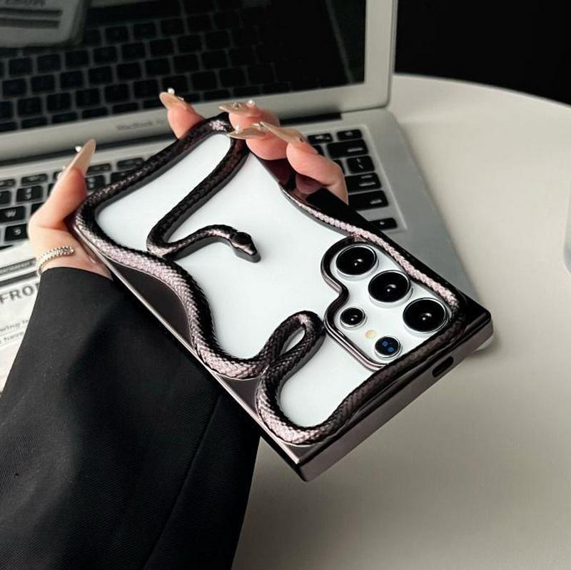 3D Змеиное покрытие Мягкий силиконовый чехол для телефона для Samsung S25 Ultra и других - Ударопрочный, Полый дизайн в нескольких цветах