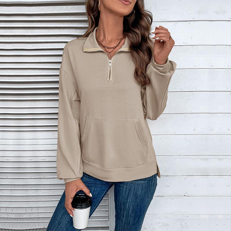 Women's Fashion Casual Fall Winter Solid Color Print Long Sleeve POLO-Neck Pullovers & Long Sleeves
