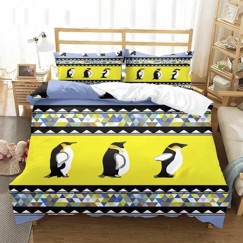Комплект постельного белья с пингвинами для спальни подростков и детей, полиэстер, разные размеры, декор, ультрамягкий, удобный, мультяшный детский комплект