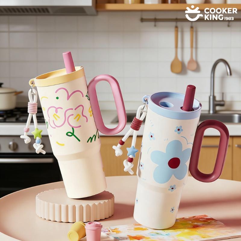 720ML 316 Stainless Steel+PP Material Large-capacity Straw Vacuum Cup and Thermos Flask Stainless Steel Water Bottle