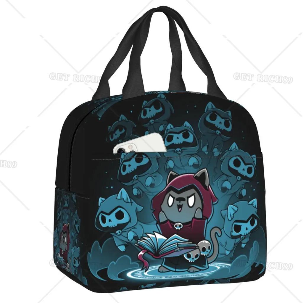 Satanic Cat Insulated Lunch Bag Waterproof Thermal Cooler Lunch Box with Side Pocket for Women Men Kids Camping Travel