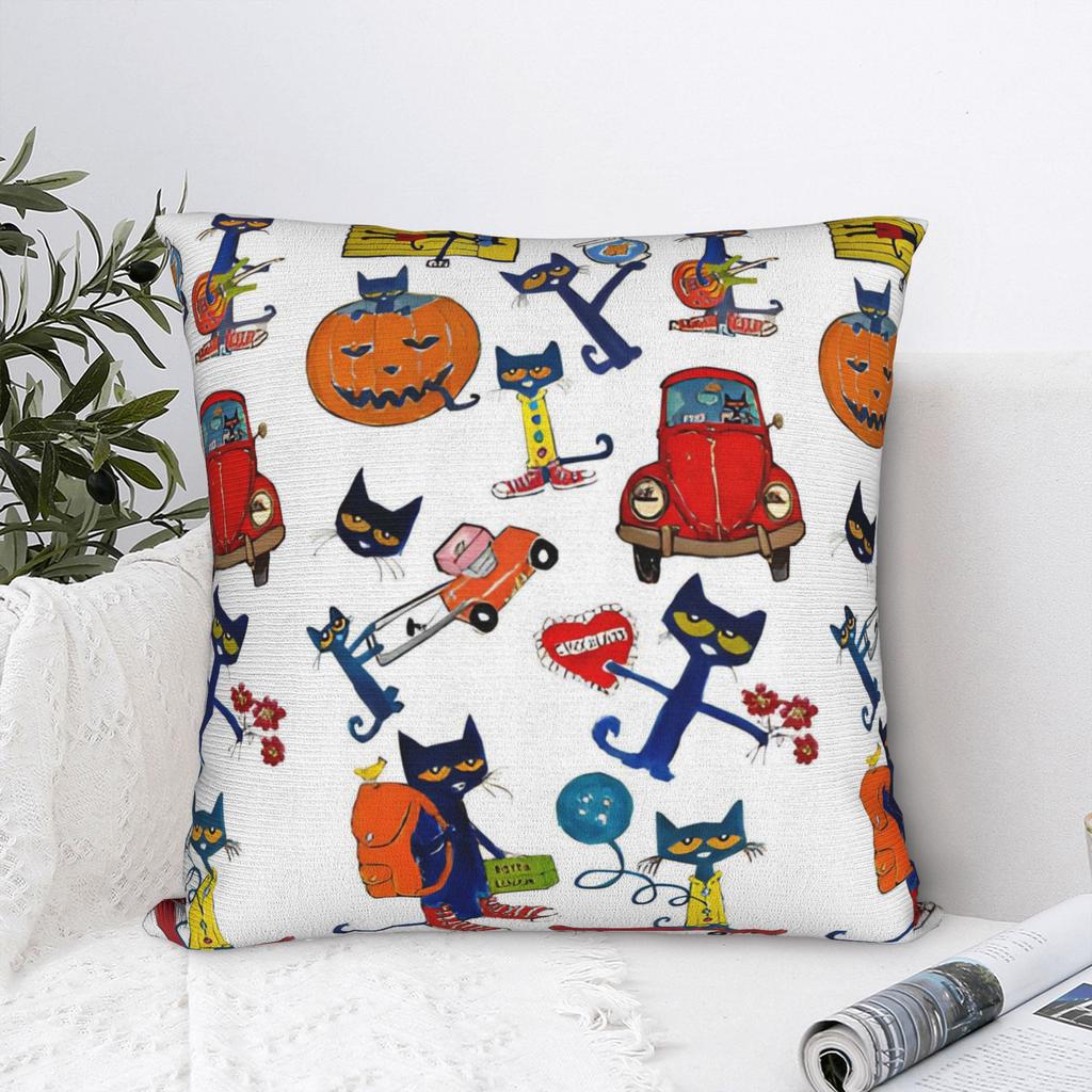 Petes the Cat Cartoon Square Pillow Cases Groovy Cat Cushion Covers Fashion Zippered Decorative Pillowcase for Sofa xcm