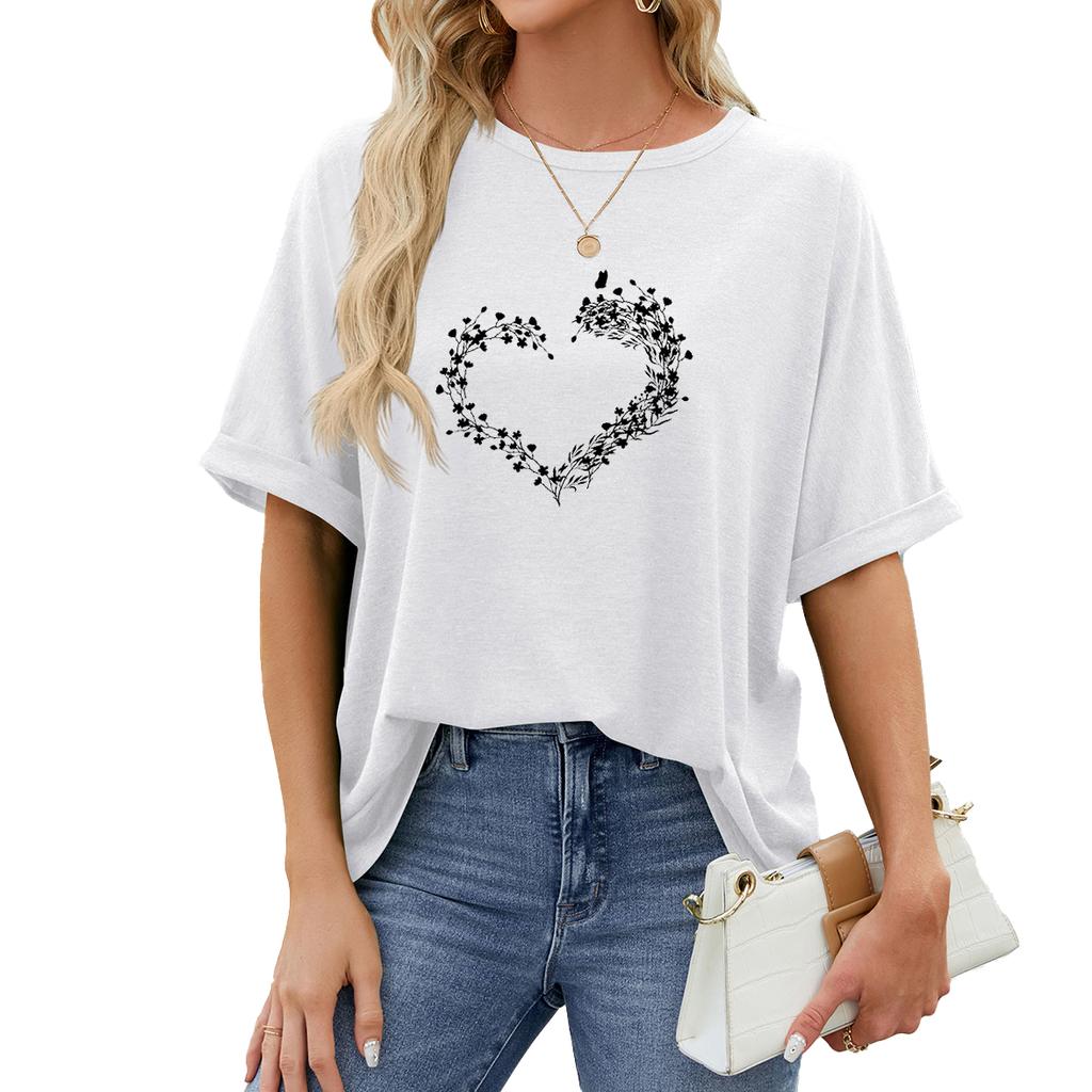 Women Fashion Plus Size Print Tees Summer Casual Round Neck Short Sleeve Top Pullover Loose T-shirt