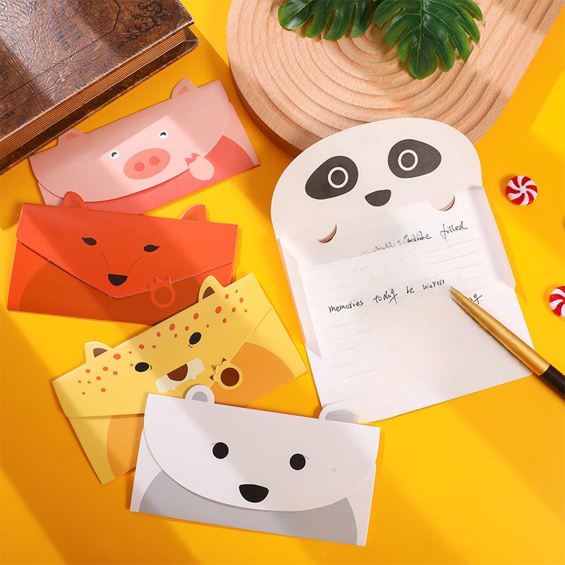 Детская поздравительная открытка с мультяшными животными и конвертом на День благодарения, день рождения или праздник