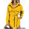 Women S Long Sleeve Solid Color Lapel Button Tie Woolen Coat
