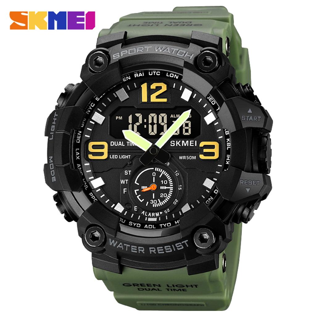 SKMEI 1965 Men Watch Professional 30M Water Resistant Double Display Double Movements GMT Time