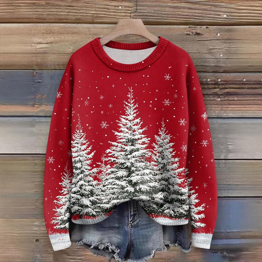 Пуловеры с длинным рукавом для женщин, с круглым вырезом, повседневные, милые, с принтом, вязаные, оверсайз