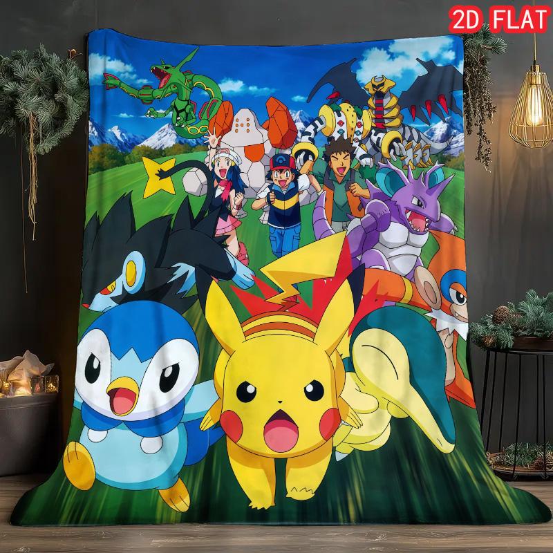 Cute Pokemon Printed Blanket Lightweight Plush Fleece for Napping Travel Bedroom Living Room Ideal Anime Fans Gift THW