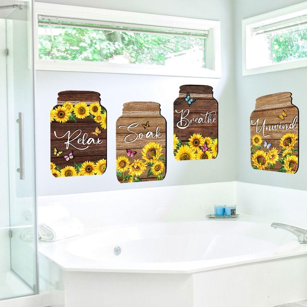 Rustic Sunflower Wall Sticker Mason Jar Shape Wooden Signs English Decorative Painting Dining Room