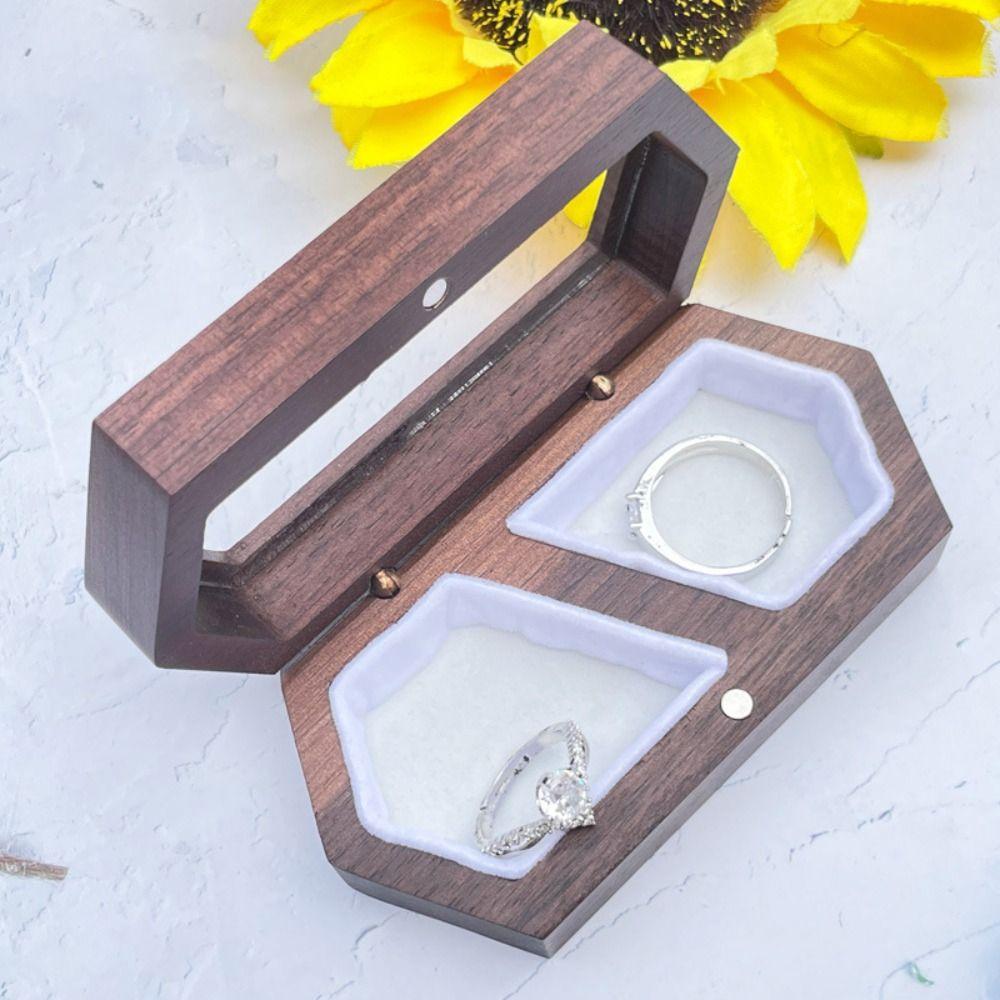 Square Mini Wood Rings Box Luxury Jewelry Organizer Simple Rings Bearer Box  Couple
