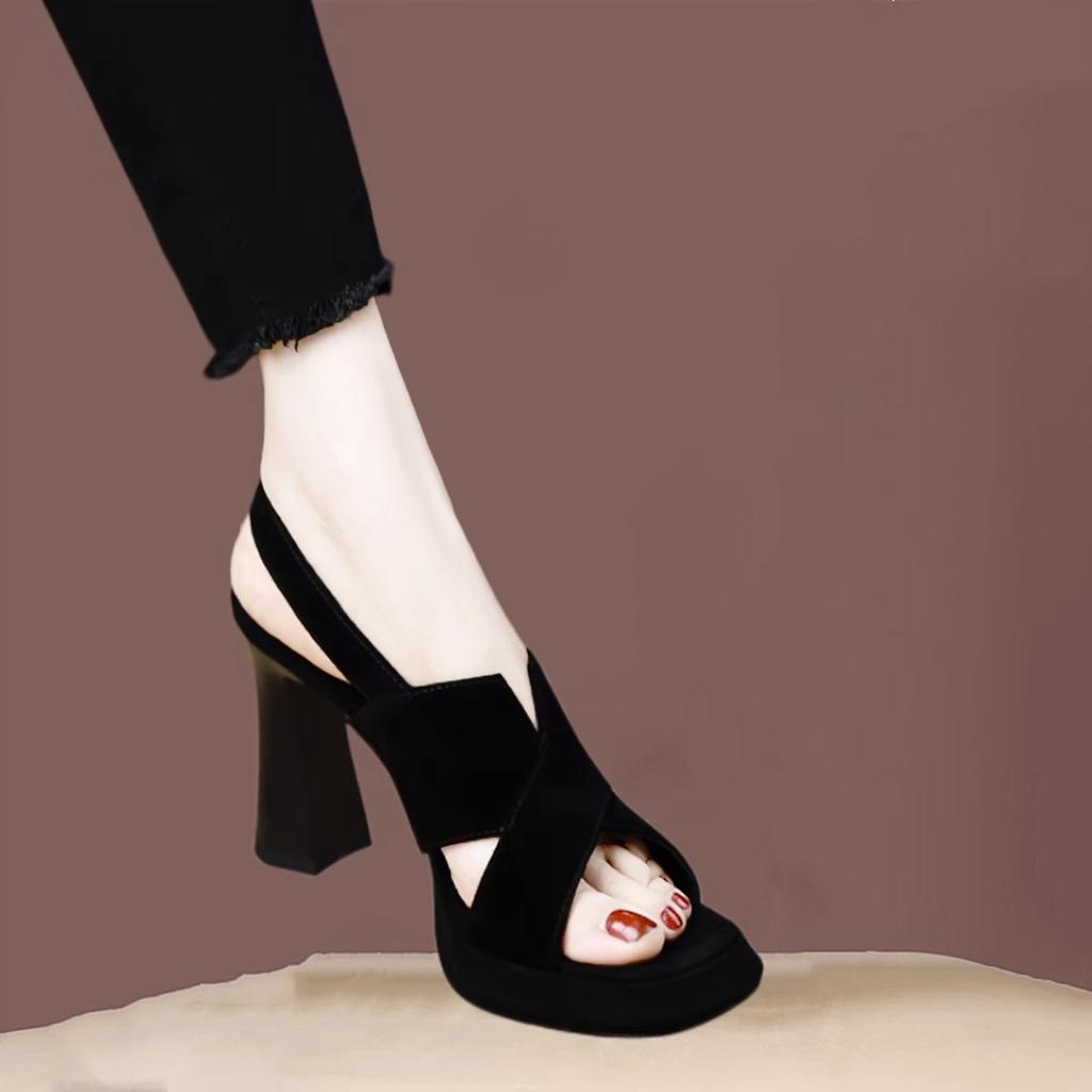 Coarse heel women's sandals 2026 summer new temperament thick-soled waterproof table empty black word with high heels women's shoes
