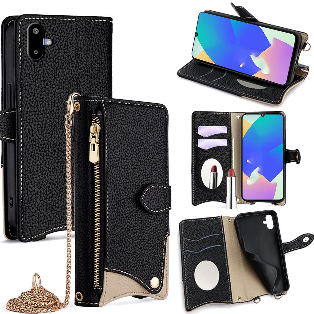 For Samsung Galaxy F06 5G Leather Case Wallet Stand Cover Irregular Tail Style with Chain Strap