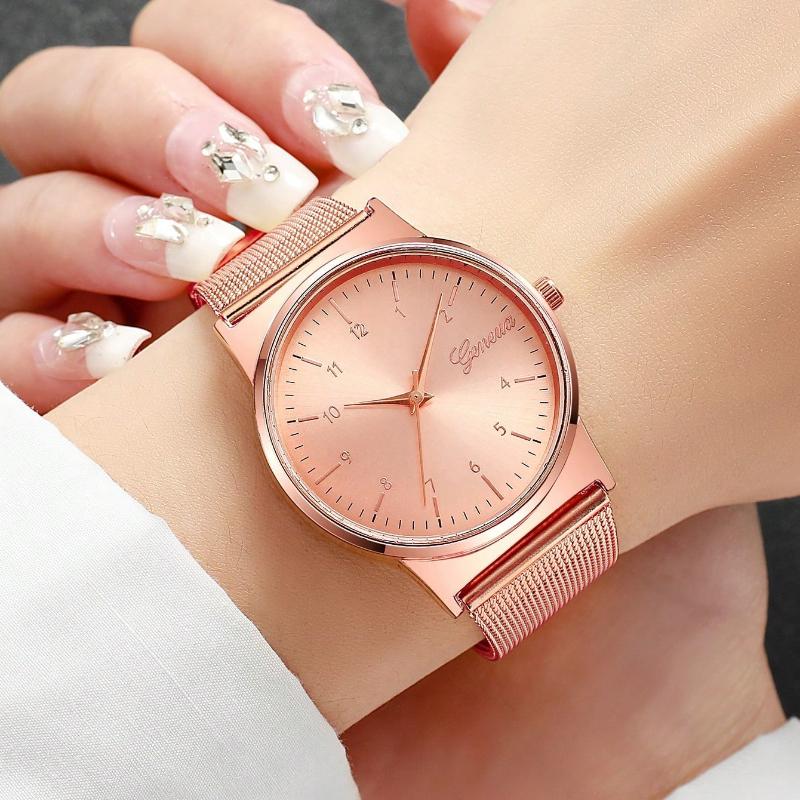 Сетчатый ремешок, кварцевые часы с круглым циферблатом в подарок студентам, возвращающимся в школу