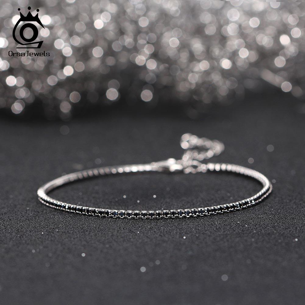 ORSA JEWELS Оригинальный браслет-теннис из стерлингового серебра 925 пробы Модный браслет с цирконами 4A черного, розового и синего цветов Ювелирное изделие для женщин SB190