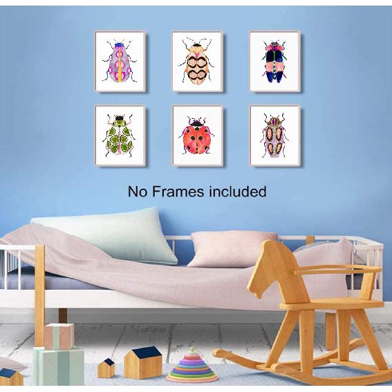 Colorful ect Wall Art Prints,Watercolor Blue Beetle Ladybug Canvas Painting Colorful ect Wall Art Poster for Kids Baby Room Decoration Home Decor