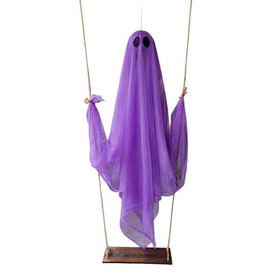 Halloween Ghost Decoration, Large Hanging Swing Ghost with LED String Lights, Battery Powered Ghost Figure for Outdoor Indoor Halloween Party Yard