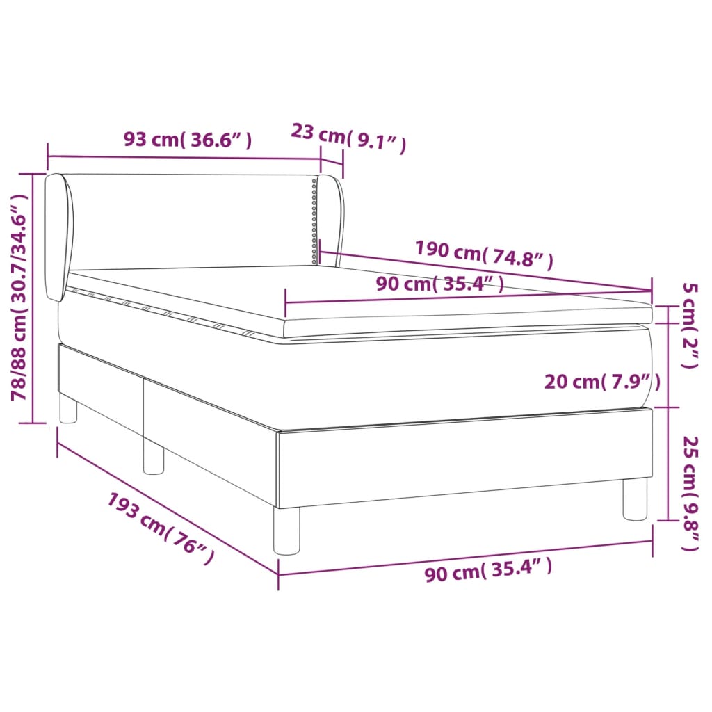 Box Spring Bed with Mattress Taupe 90 x 190 cm Fabric