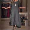 Women's Summer Style Loose Casual Solid Color Short-sleeved Cotton Linen Dress