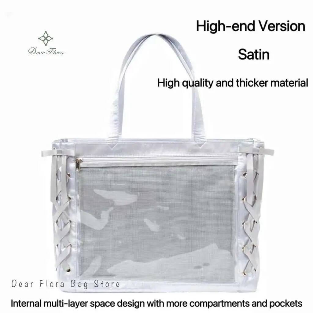 Japanese Sweet Women Ribbon Ita Bag Cute Girl Transparent Handbags Large Capacity Tote Bag Aesthetic Shoulder Bag