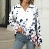 Женская летняя модная повседневная рубашка с v-образным вырезом и длинным рукавом с принтом, топ