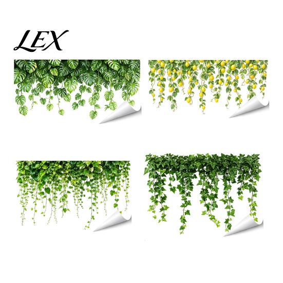 Shop Front Display Sticker Green Vine Static Window Clings, Artificial Ivy Lemon Stickers, Natural Light Shadow Decor No?Glue PVC Transparent Glass