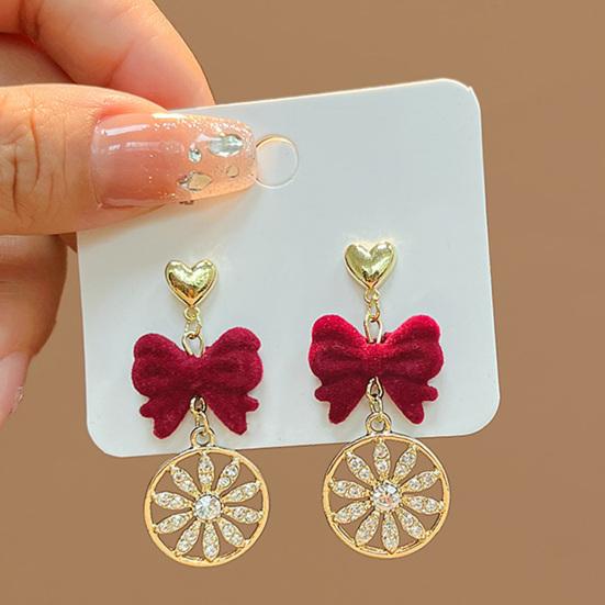 1 пара женских серег, универсальные, не выцветающие украшения для ушей, праздничное прикосновение, красный бант, висячий цветок