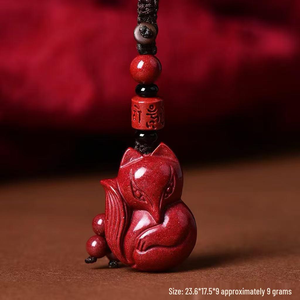 Кулон-ожерелье и брелок-шарм из циннабара, красной цинчжоуской глины, с изображением девятихвостой лисы