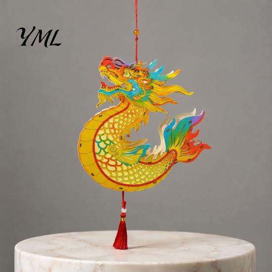 Portable Lantern Toy Chinese Dragon Fish Kit, DIY Coloring Crafts for Mid-Autumn Mid Autumn Festival Festival, Handmade Handheld Wooden Assembly Kids