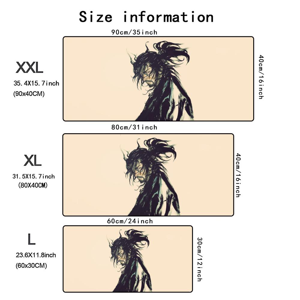 Japan Samurai Mouse Pad Laptop Vagabond Manga Keyboard Pad XXL Anime Mousepad PC Gaming Accessories Desk Mat Game Cabinet Car