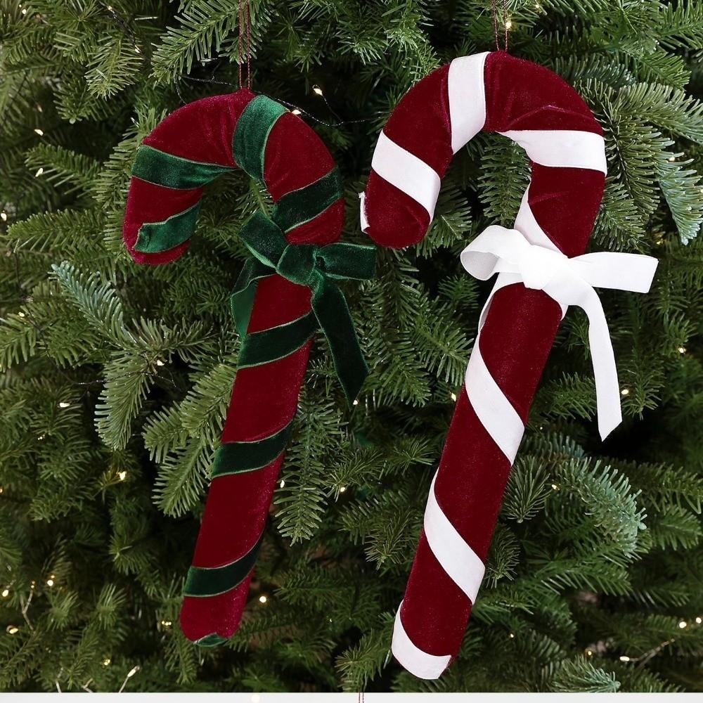 Striped Velvet Candy Cane Ornament Foam Flocking Xmas Tree Hanging Candies Home Decoration