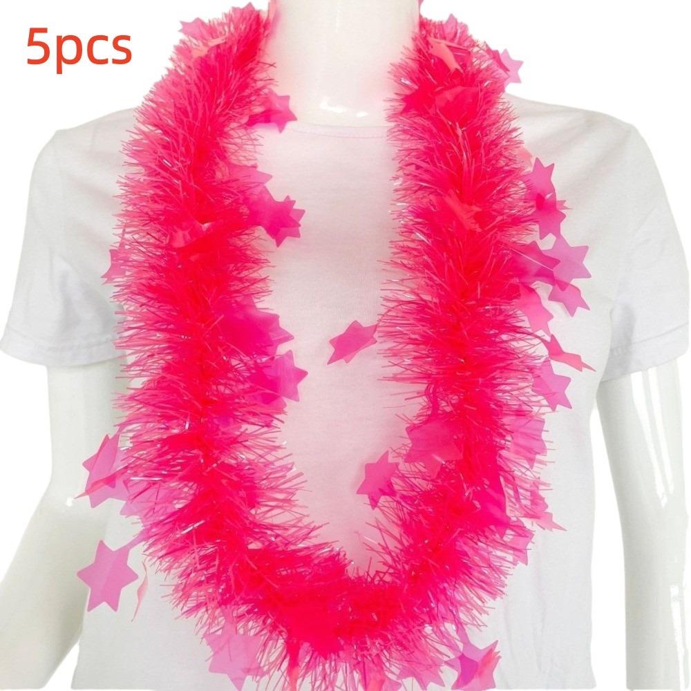 5pcs Glowing Large Fluorescent Garland Necklaces Five Star Lightweight Plastic Garland Birthdays
