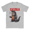 Мужские футболки Catzilla Funny Cat Monster из чистого хлопка, креативные футболки с коротким рукавом и круглым вырезом с принтом
