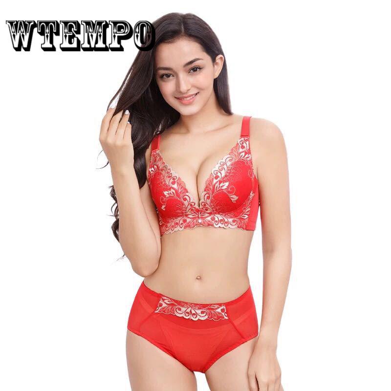 Ultra-thin Lace Sexy Thin Cotton Cup Plump Big Push Up Sexy Bra Sets