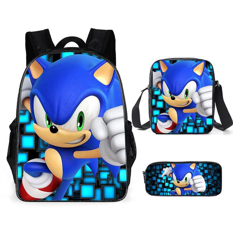 Source Sonic Schoolbag Three-Piece Set Elementary School Bag Anime Cartoon Schoolbag Men'S And Women'S Backpack