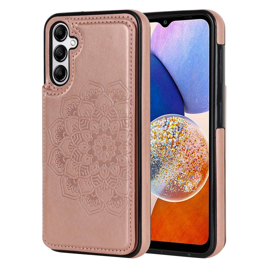 For Samsung Galaxy A14 5G/4G Leather+TPU Case Kickstand Imprinted Mandala Flower Phone Shell