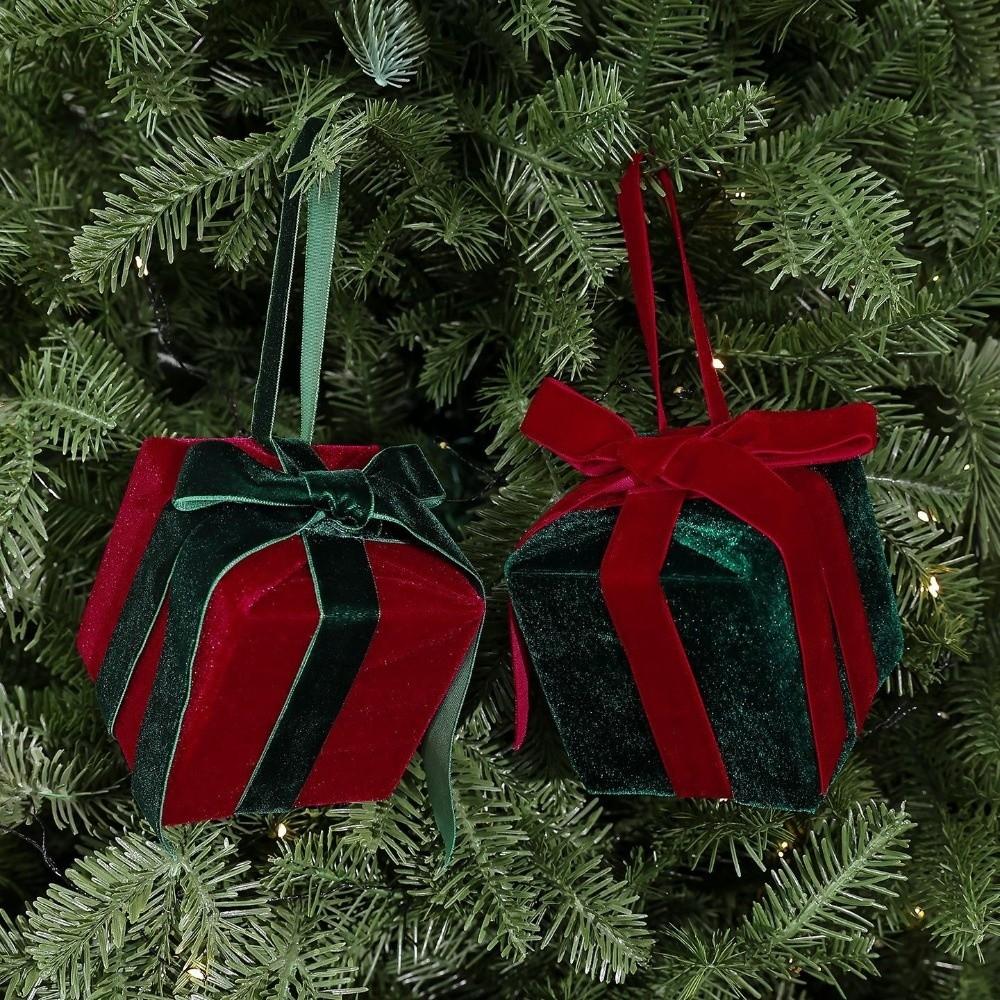 Bow Christmas Tree Decoration Velvet Gift Box Pendant Scene Setup Desktop Ornaments Gift