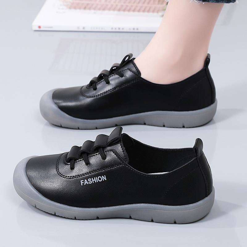 Женские туфли на плоской подошве, мягкие, повседневные, элегантные, студенческие, черные, кожаные мокасины, большой размер