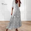 Женское летнее платье трапециевидной формы с большим подолом в богемном стиле и половиной рукавов с кисточками и V-образным вырезом, свободное пляжное платье макси с принтом для отпуска